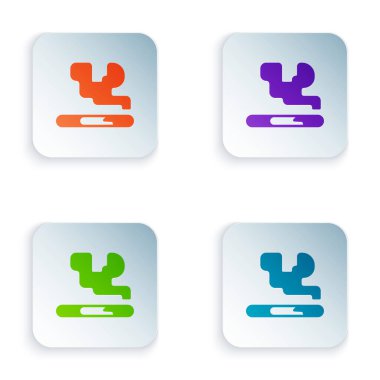 Beyaz arkaplanda izole edilmiş renkli sigara simgesi. Tütün tabelası. Sigara içme sembolü. Kare düğmelere renkli simgeleri yerleştir. Vektör.