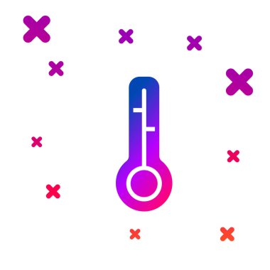 Beyaz arkaplanda izole edilmiş renk meteoroloji termometresi ikonu. Termometre termometresi sıcak ya da soğuk hava gösteriyor. Kademeli rastgele dinamik şekiller. Vektör.