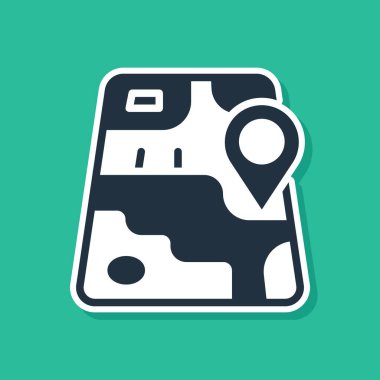 Şehir haritası yön bulma simgesinin mavi bilgileri yeşil arkaplanda izole edildi. Mobil Uygulama Arayüzü tasarımı. Coğrafi konsept. Vektör.