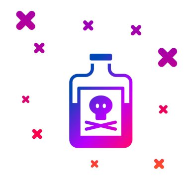 Beyaz arka planda izole edilmiş şişe simgesindeki renk zehirlenmesi. Bir şişe zehir ya da zehirli kimyasal toksin. Kademeli rastgele dinamik şekiller. Vektör.