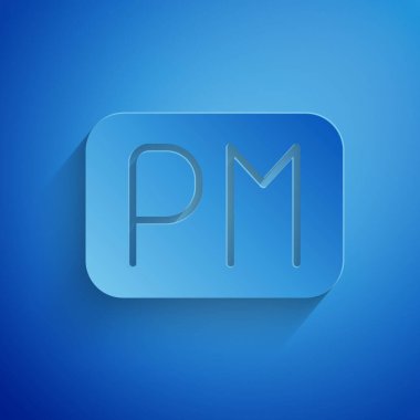 Kağıt kesme günü simgesi mavi arkaplanda izole edildi. Zaman sembolü. Kağıt sanatı tarzı. Vektör.