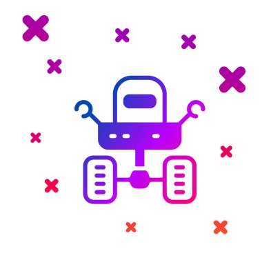 Mars Renk Gezgini simgesi beyaz arkaplanda izole edildi. Uzay aracı. Ay yürüyüşü işareti. Gezegen yüzeyini incelemek için bir cihaz. Kademeli rastgele dinamik şekiller. Vektör.