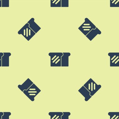 Kızarmış kızarmış kızarmış kızarmış ekmek ikonu için mavi ekmek tostu sarı arka planda izole edilmiş pürüzsüz desen. Öğle yemeği, akşam yemeği, kahvaltı atıştırmalığı. Vektör.