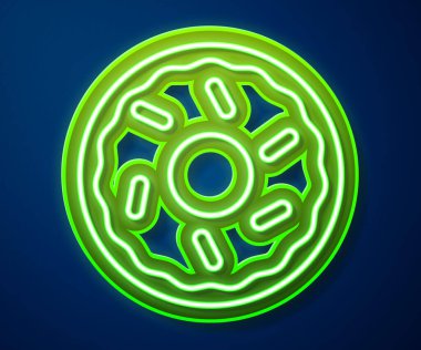 Parlak neon çizgili donut, mavi arka planda izole edilmiş tatlı jöleli simge. Vektör.