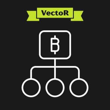 Beyaz çizgi Blockchain teknolojisi Bitcoin simgesi siyah arkaplanda izole edildi. Soyut geometrik blok zincir ağ teknolojisi işi. Vektör.