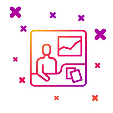 Renk çizgisi ticaret kursları simgesi beyaz arkaplanda izole edildi. Uzaktan öğrenme finans yönetimi, hisse senedi piyasalarında mal alıp satma. Kademeli rastgele dinamik şekiller. Vektör.