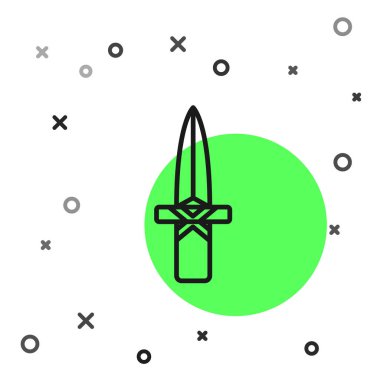 Beyaz arka planda siyah çizgi hançer simgesi izole edildi. Bıçak ikonu. Keskin bıçaklı kılıç. Vektör.