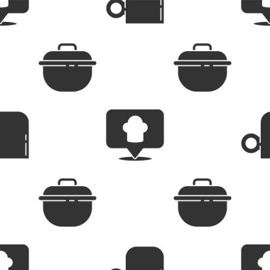 Kahve fincanı, konumu olan bir aşçı şapkası ve pürüzsüz bir şekilde pişirme kabı. Vektör.