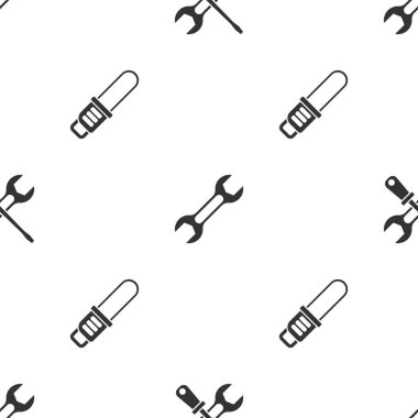 Tornavida ve ingiliz anahtarı, İngiliz anahtarı ve elektrikli testereyi kusursuz desene ayarlayın. Vektör.