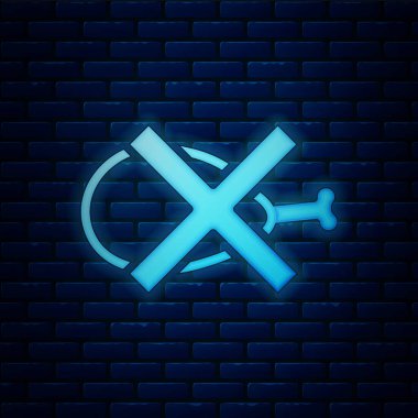 Parlayan neon tuğla duvar arkasında et simgesi yok. Fast food yasak - vejetaryen yiyecekler. Vektör.