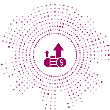 Mor Finansal büyüme ve para ikonu beyaz arka planda izole edilmiş. Gelirleri arttırıyorum. Soyut çember rastgele noktalar. Vektör.