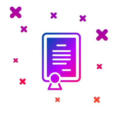 Renk Sertifikası şablon simgesi beyaz arkaplanda izole edildi. Başarı, ödül, diploma, burs, diploma kavramları. Kademeli rastgele dinamik şekiller. Vektör.