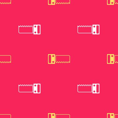 Sarı El kırmızı arkaplanda izole edilmiş bir ikon gördü. Vektör.