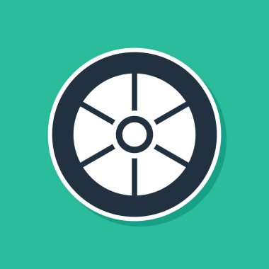 Yeşil arka planda mavi bisiklet tekerleği simgesi izole edildi. Bisiklet yarışı. Olağanüstü bir spor. Spor malzemeleri. Vektör.