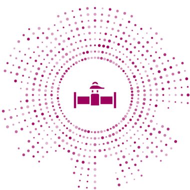 Mor Sanayi metalik borusu ve kapakçık ikonu beyaz arka planda izole edilmiş. Soyut çember rastgele noktalar. Vektör.