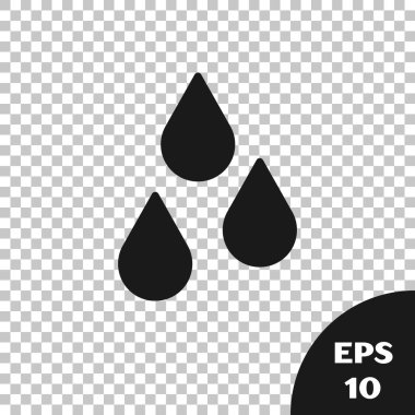 Şeffaf arkaplanda siyah su damlası simgesi izole edildi. Vektör.