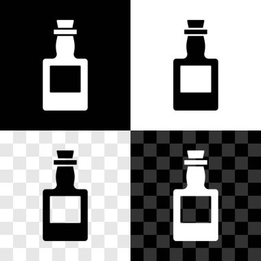 Siyah beyaz, şeffaf arkaplanda izole edilmiş tekila şişesi simgesi ayarla. Meksika alkolü. Vektör.