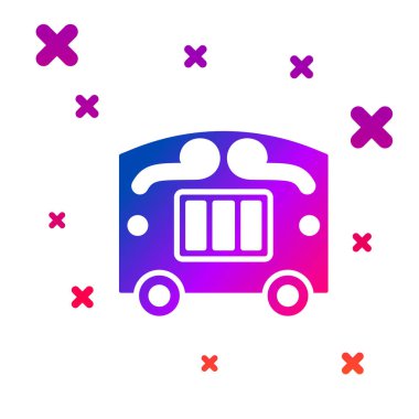 Beyaz arka planda izole edilmiş renkli sirk ikonu. Sirk karavanı, araba tekerleği. Kademeli rastgele dinamik şekiller. Vektör.