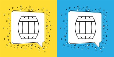 Barut namlusu simgesini sarı ve mavi arkaplanda izole et. TNT dinamit ahşap fıçı. Vektör.