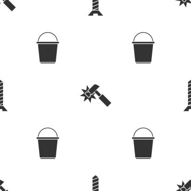 Metalik vidayı, Hammer ve Bucket 'ı kusursuz desene ayarlayın. Vektör.