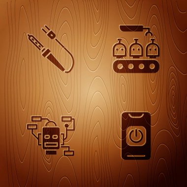 Robotu telefondan, lehim demirinden, robotlardan ve endüstriyel üretim robotlarından uzak tut. Vektör.