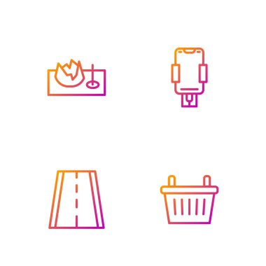 Bisiklet sepeti, şerit, sokak rampası ve mobil tutucu. Renk simgeleri. Vektör.