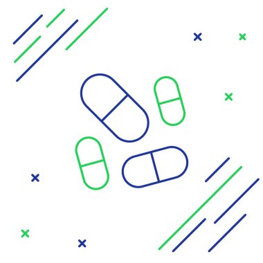 Beyaz arka planda izole edilmiş hap kapsülü ikonu çizgi vitamin kompleksi. Sağlıklı bir yaşam tarzı. Renkli taslak konsepti. Vektör.