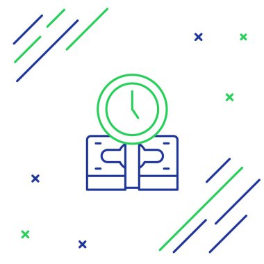 Satır Saati beyaz arkaplanda izole edilmiş para simgesidir. Para zamandır. Etkili zaman yönetimi. Zamanı paraya çevir. Renkli taslak konsepti. Vektör.