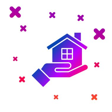 Renk Evi 'nin el simgesi beyaz arkaplanda izole edildi. Sigorta konsepti. Güvenlik, güvenlik, koruma, konsept koruma. Kademeli rastgele dinamik şekiller. Vektör.