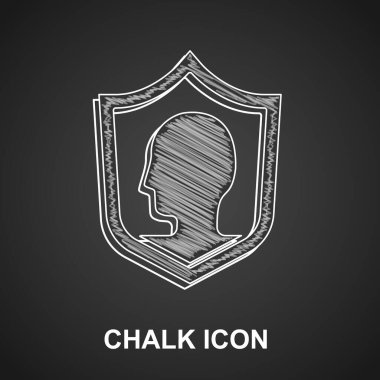 Siyah arka planda kalkan simgesi olan tebeşir hayat sigortası. Güvenlik, güvenlik, koruma, konsept koruma. Vektör.