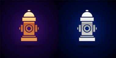 Altın ve gümüş yangın musluğu simgesi siyah arka planda izole edildi. Vektör.