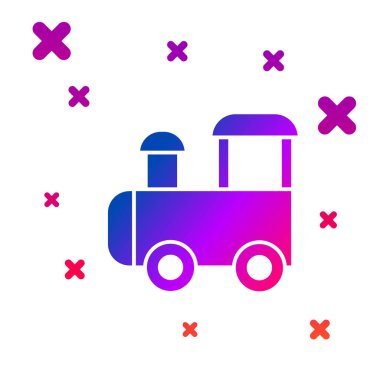 Renkli oyuncak tren simgesi beyaz arkaplanda izole edildi. Kademeli rastgele dinamik şekiller. Vektör.