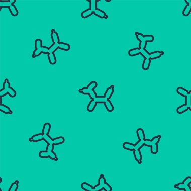 Mavi çizgi Balon köpek ikonu yeşil arka planda kusursuz desen izole etti. Vektör.