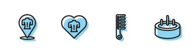Set line Hairbrush, Massage,  and Swimming pool with ladder icon. Vector.