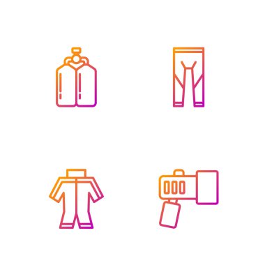 El feneri, dalış giysisi, Aqualung ve... Renk simgeleri. Vektör.