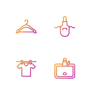 Çamaşır leğeni, kuru giysiler, gardırop ve mutfak önlüğü. Renk simgeleri. Vektör.