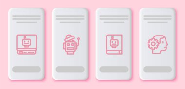 Çizgi Robotu, Kullanıcı Kılavuzu ve İnsansı Robot. Beyaz dikdörtgen düğme. Vektör.