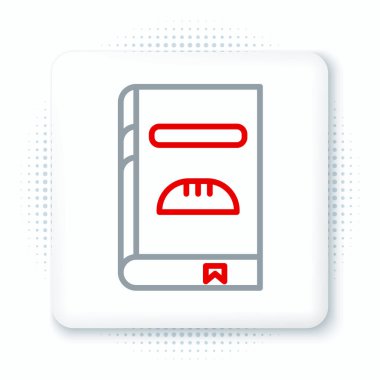 Çizgi Kitabı simgesi beyaz arkaplanda izole edildi. Yemek kitabı ikonu. Yemek tarifi kitabı. Çatal ve bıçak ikonları. Çatal bıçak sembolü. Renkli taslak konsepti. Vektör.