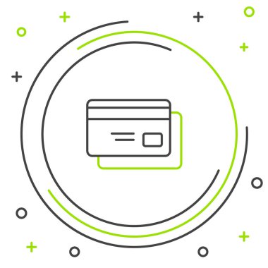 Çizgi kredi kartı simgesi beyaz arkaplanda izole edildi. Çevrimiçi ödeme. Nakit çekilmesi. Finansal operasyonlar. Alışveriş tabelası. Renkli taslak konsepti. Vektör.