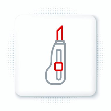 Kırtasiye bıçağı simgesi beyaz arkaplanda izole edildi. Ofis kâğıt kesicisi. Renkli taslak konsepti. Vektör.