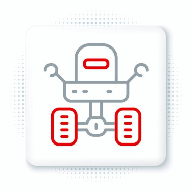 Mars çizgi gezgini simgesi beyaz arkaplanda izole edildi. Uzay aracı. Ay yürüyüşü işareti. Gezegen yüzeyini incelemek için bir cihaz. Renkli taslak konsepti. Vektör.