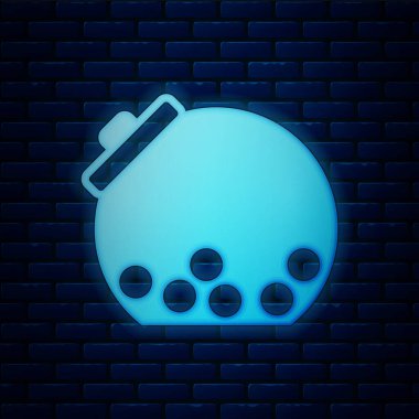 Parlayan neon cam kavanoz ve içinde şekerler olan tuğla duvar arka planında izole edilmiş şekerler. Vektör.