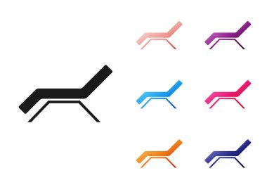 Siyah güneşli yatak simgesi beyaz arkaplanda izole edildi. Güneş şezlongu. Simgeleri renklendirin. Vektör.