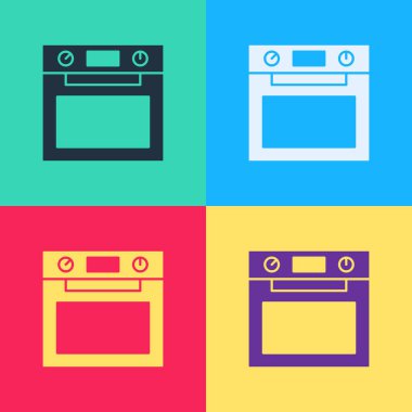 Pop Art Oven simgesi renk arkaplanında izole edildi. Fırın tabelası. Vektör.