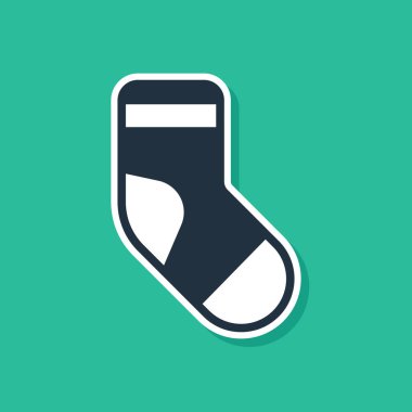 Mavi Noel çorap ikonu yeşil arka planda izole edilmiş. Mutlu Noeller ve mutlu yıllar. Vektör.