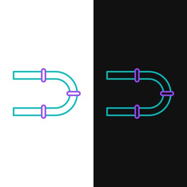 Çizgi Endüstrisi metalik boru ikonu beyaz ve siyah arkaplanda izole edildi. Renkli taslak konsepti. Vektör.