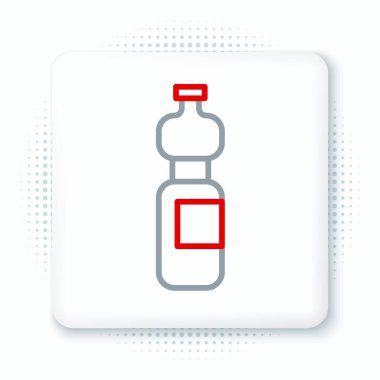 Beyaz arka planda izole edilmiş bir şişe su. Soda su içme tabelası. Renkli taslak konsepti. Vektör.