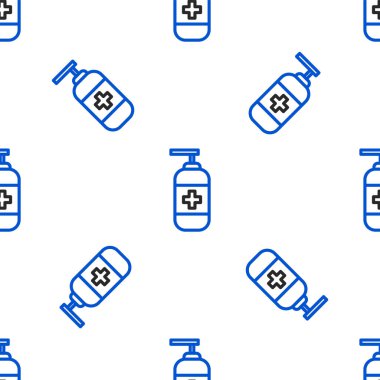 Bir şişe sıvı antibakteriyel sabun, beyaz arkaplanda izole edilmiş ikon. Antiseptik. Dezenfeksiyon, hijyen, cilt bakımı. Renkli taslak konsepti. Vektör.