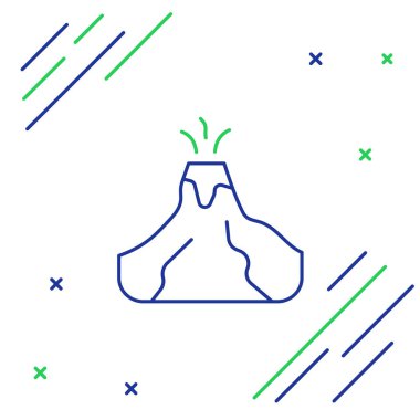 Beyaz arka planda izole edilmiş lav ikonu ile çizgi volkan patlaması. Renkli taslak konsepti. Vektör.