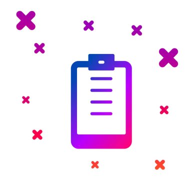 Beyaz arkaplanda kontrol listesi simgesine sahip renk panosu izole edildi. Kontrol listesi sembolü. Anket anketi ya da anket geri bildirim formu. Kademeli rastgele dinamik şekiller. Vektör.